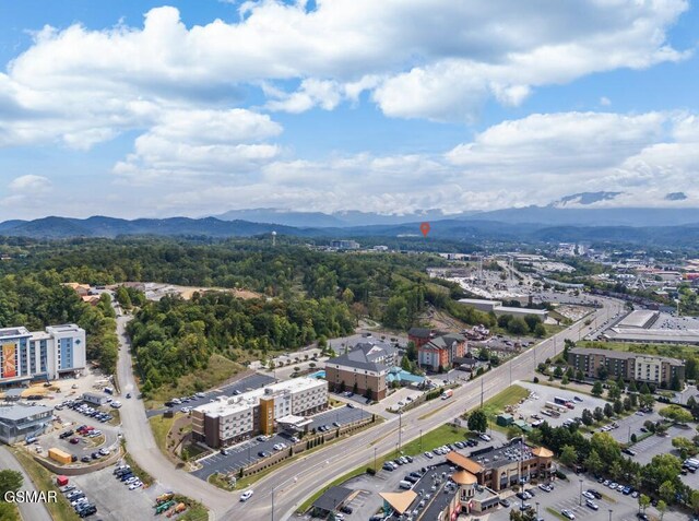 drone / aerial view featuring a mountain view