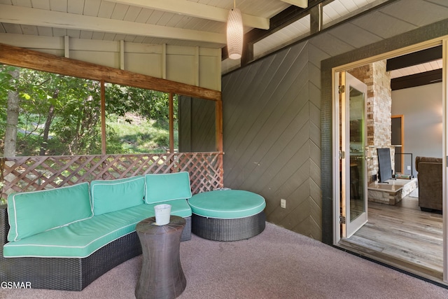 view of patio featuring an outdoor hangout area and a deck