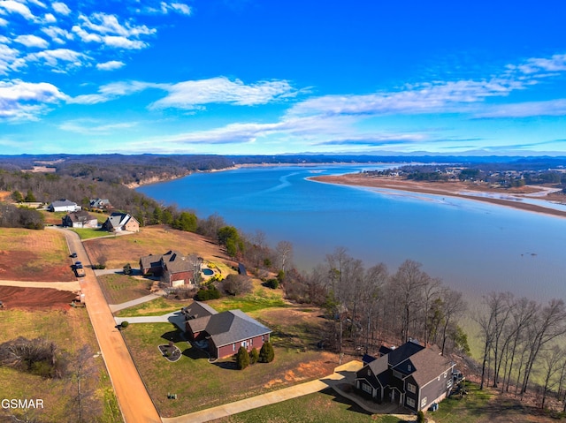 aerial view featuring a water view