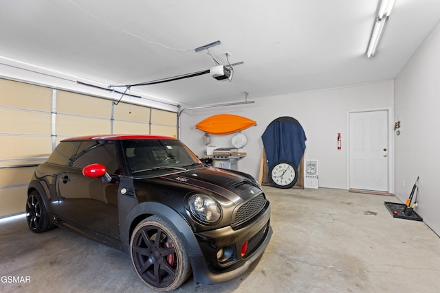 garage with a garage door opener