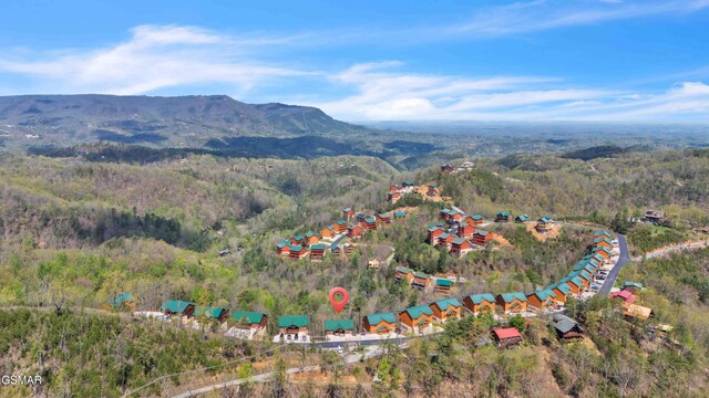 bird's eye view with a forest view and a mountain view