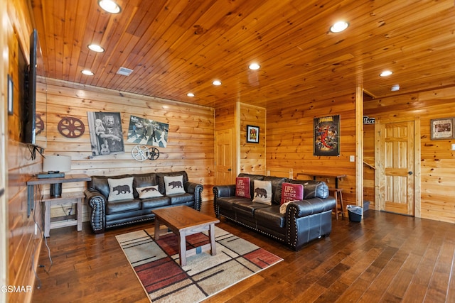 768 Mountain Stream Way, Gatlinburg, TN 37738 - living room featuring hardwood / wood-style floors, wooden walls, recessed lighting, and wood ceiling