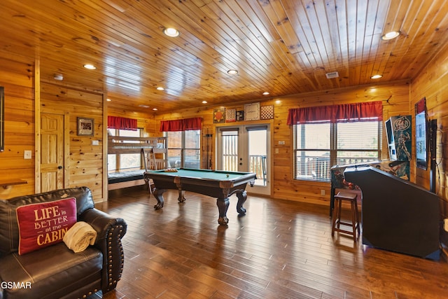 768 Mountain Stream Way, Gatlinburg, TN 37738 - playroom with wooden walls, pool table, wood ceiling, and recessed lighting