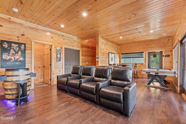3181 Thomas Headrick Rd, Sevierville, TN 37862 - living room featuring wooden ceiling, wood walls, wood-type flooring, and recessed lighting
