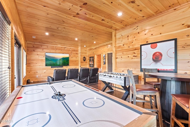 3181 Thomas Headrick Rd, Sevierville, TN 37862 - recreation room with wooden ceiling, wooden walls, and recessed lighting