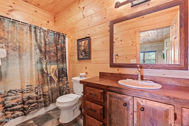 3181 Thomas Headrick Rd, Sevierville, TN 37862 - full bath featuring wooden ceiling, wood walls, vanity, and curtained shower