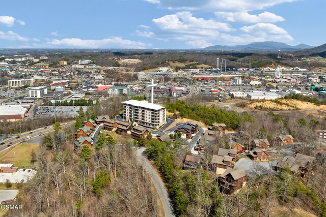 drone / aerial view with a mountain view and a view of city