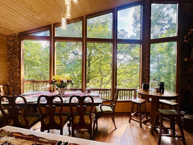 sunroom / solarium featuring wood ceiling and vaulted ceiling