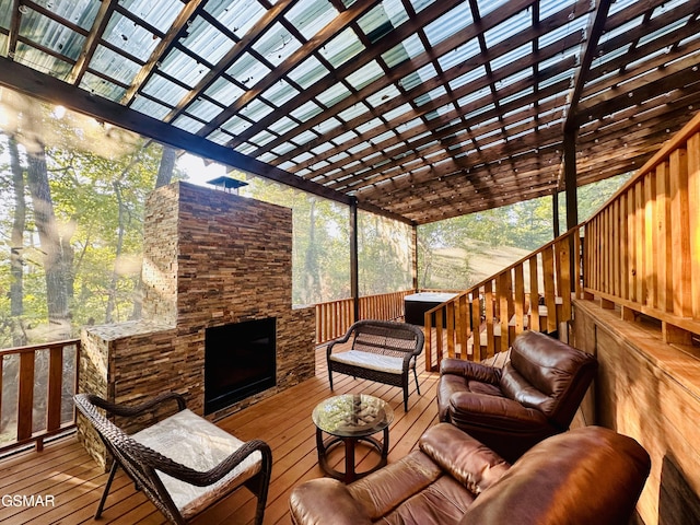 wooden terrace featuring an outdoor living space