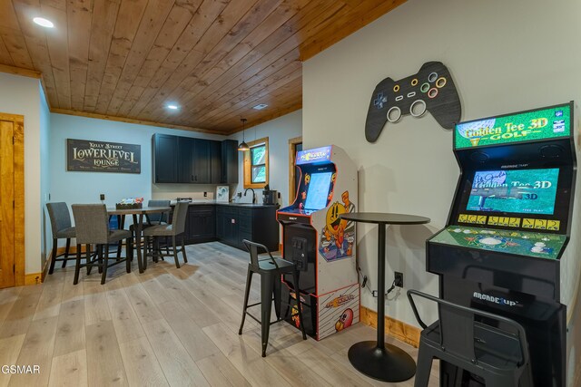 706 Kelly St, Gatlinburg, TN 37738 - dining area featuring wood ceiling, light wood-type flooring, and recessed lighting