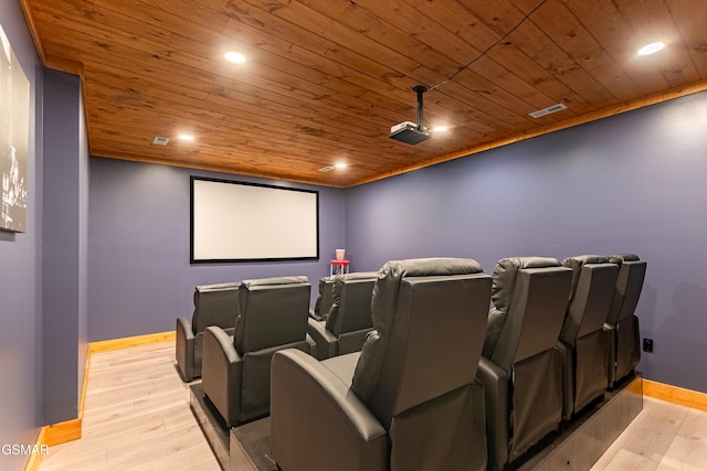 706 Kelly St, Gatlinburg, TN 37738 - home theater room featuring wood ceiling, light wood-style floors, and recessed lighting