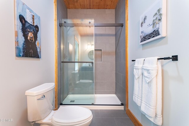 706 Kelly St, Gatlinburg, TN 37738 - bathroom featuring tile patterned flooring, a shower stall, and wood ceiling
