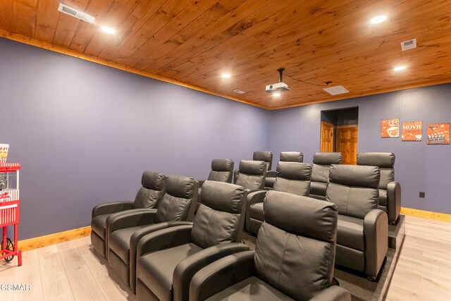 706 Kelly St, Gatlinburg, TN 37738 - home theater room featuring wood ceiling, light wood-style flooring, and recessed lighting