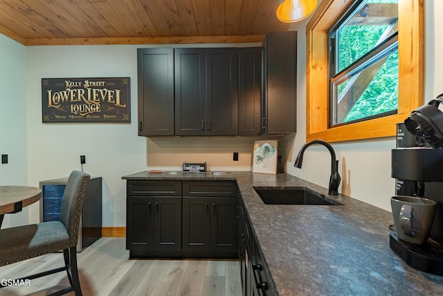 706 Kelly St, Gatlinburg, TN 37738 - kitchen with wood ceiling, light wood finished floors, and dark stone countertops