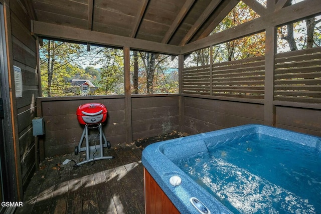 view of pool featuring a hot tub