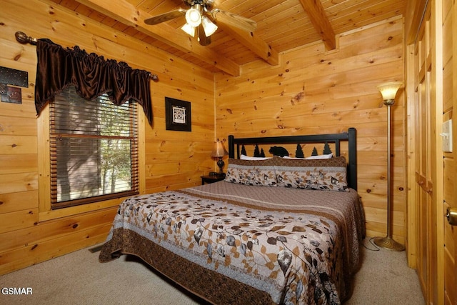 448 Silver Maple Ln, Gatlinburg, TN 37738 - carpeted bedroom with a wooden ceiling with exposed beams and wood walls