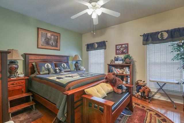 bedroom featuring ceiling fan and wood-type flooring