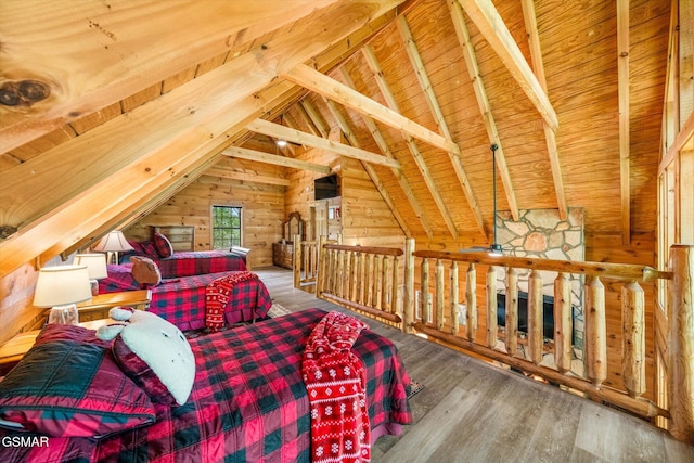 3216 Emerald Springs Loop, Sevierville, TN 37862 - bedroom featuring wooden walls, wood finished floors, and wooden ceiling