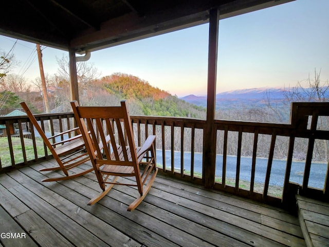 deck featuring a mountain view