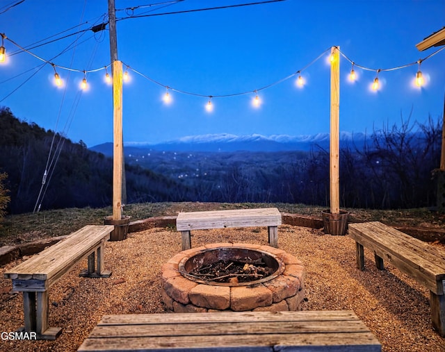 view of mountain feature featuring a wooded view