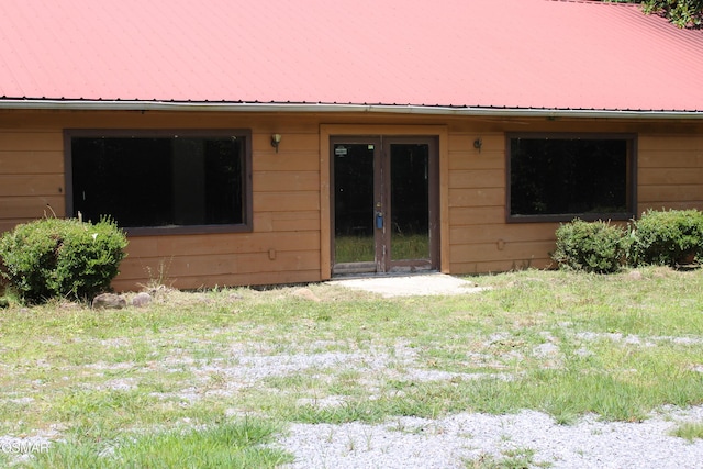 4845 Hooper Hwy, Cosby, TN 37722 - back of house with french doors, a yard, and a metal roof