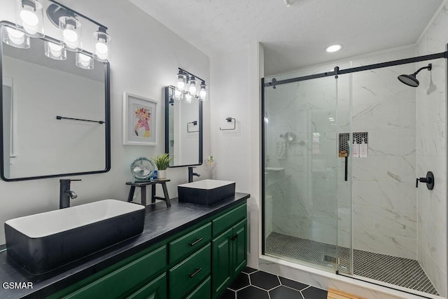 4325 San Juan Ln, Knoxville, TN 37914 - full bathroom with a stall shower, tile patterned floors, recessed lighting, and double vanity