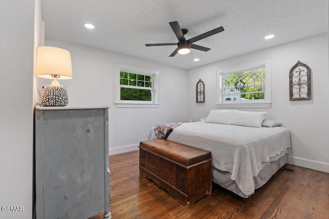 4325 San Juan Ln, Knoxville, TN 37914 - bedroom featuring multiple windows, baseboards, dark wood finished floors, and recessed lighting
