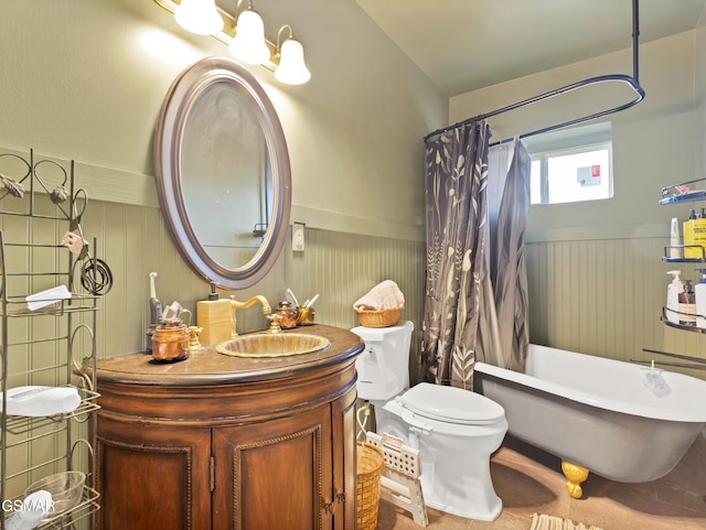 full bathroom featuring vanity, toilet, and shower / tub combo