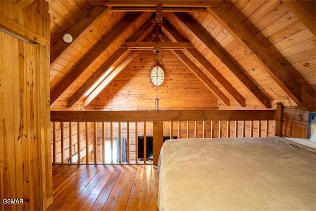 3637 Marshall Ln, Sevierville, TN 37862 - unfurnished bedroom with wood ceiling, hardwood / wood-style flooring, and wood walls