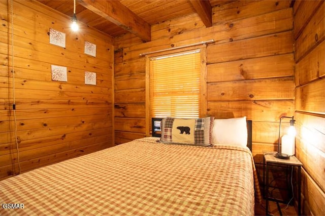 3637 Marshall Ln, Sevierville, TN 37862 - bedroom featuring a wood ceiling with exposed beams and wood walls