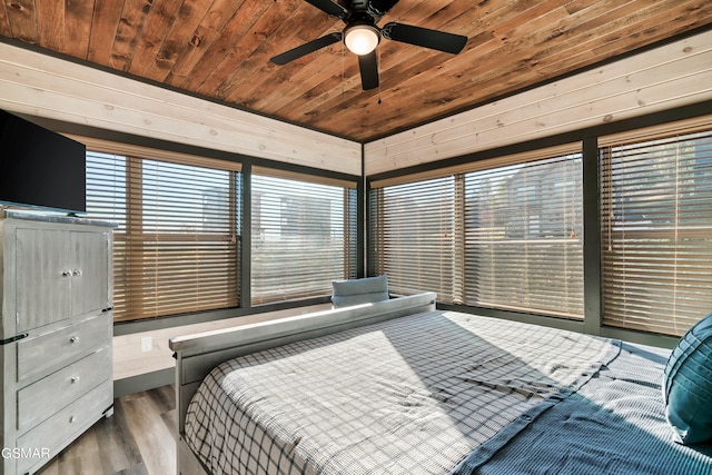 bedroom with wood ceiling and wood finished floors
