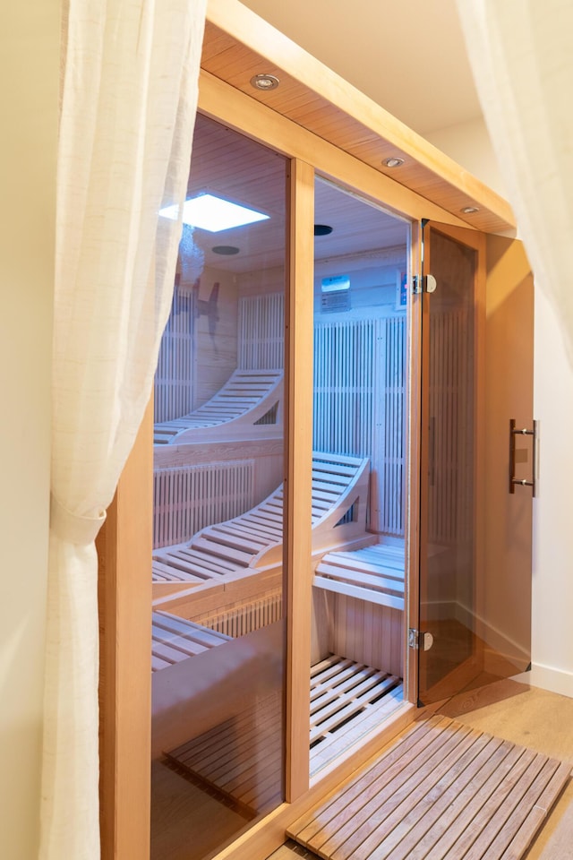 1008 Glades Rd, Gatlinburg, TN 37738 - sauna with baseboards, wood finished floors, and recessed lighting