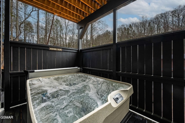 view of patio / terrace featuring a hot tub