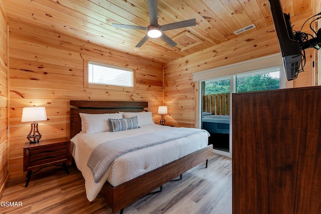 1012 Pinyon Cir, Pigeon Forge, TN 37863 - bedroom with wood ceiling, wood walls, wood finished floors, and ceiling fan