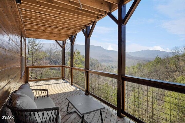 deck featuring a mountain view