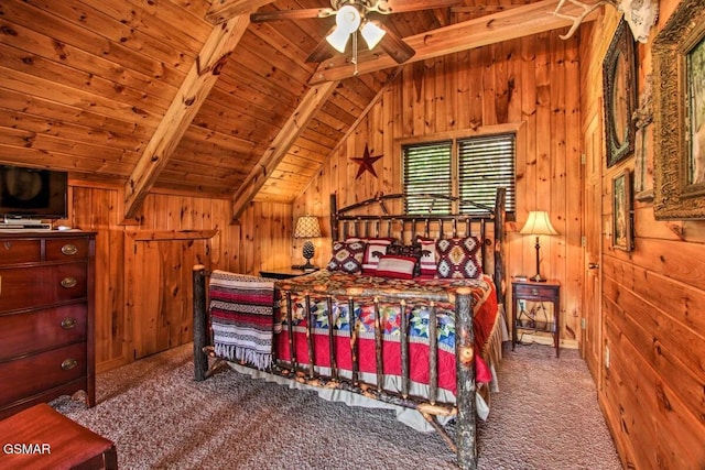 910 Laurel Lick Rd, Pigeon Forge, TN 37863 - bedroom featuring wood ceiling, carpet, and wood walls