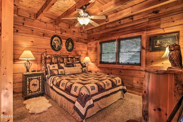910 Laurel Lick Rd, Pigeon Forge, TN 37863 - carpeted bedroom featuring wooden ceiling with exposed beams and wood walls