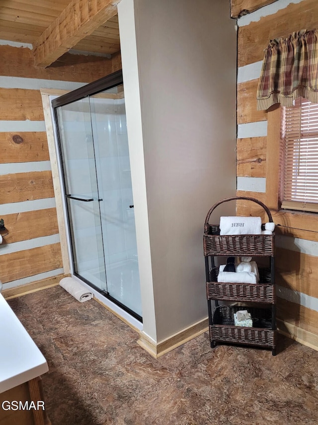 bathroom with a stall shower