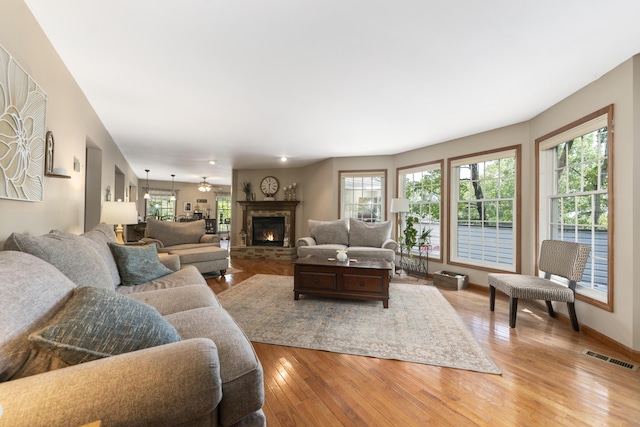 living room with light wood-type flooring