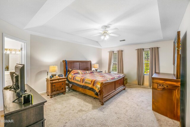 1218 Ernest Mcmahan Rd, Sevierville, TN 37862 - bedroom with a tray ceiling, carpet, and ceiling fan