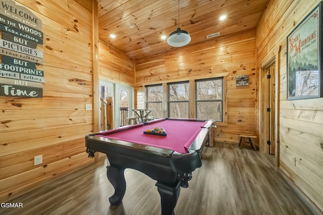 692 Stockton Dr, Sevierville, TN 37876 - recreation room with billiards, healthy amount of natural light, wooden walls, wood finished floors, and recessed lighting
