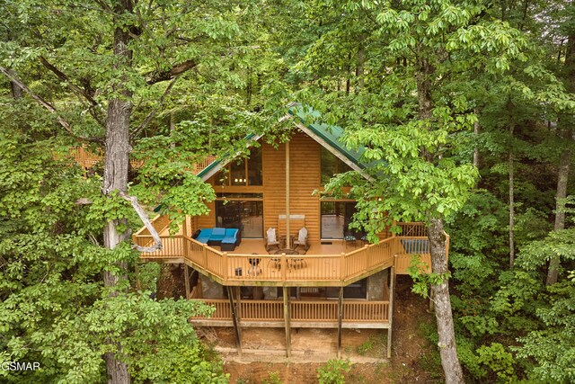 820 Pinnacle Vista Rd, Gatlinburg, TN 37738 - back of house featuring log veneer siding and a wooden deck