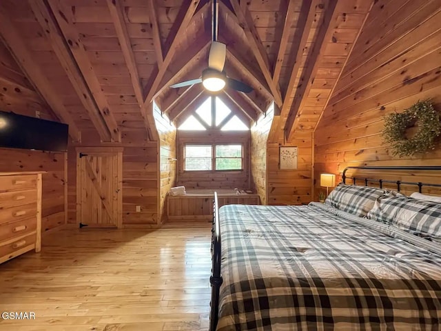 2336 Breezy Rd, Sevierville, TN 37876 - bedroom with wooden walls, light wood-style floors, and wooden ceiling