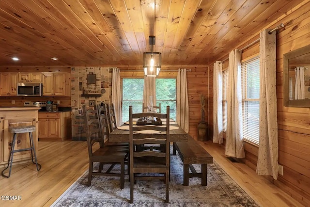 2336 Breezy Rd, Sevierville, TN 37876 - dining room with wood ceiling, light wood-style flooring, wooden walls, and healthy amount of natural light