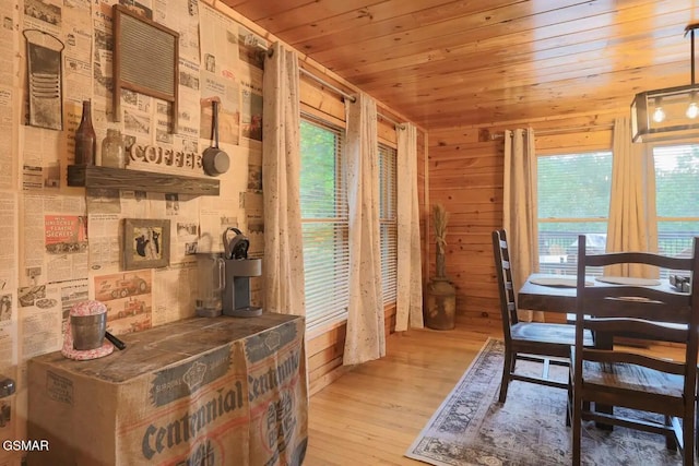2336 Breezy Rd, Sevierville, TN 37876 - dining area with wood finished floors, wood walls, and wooden ceiling