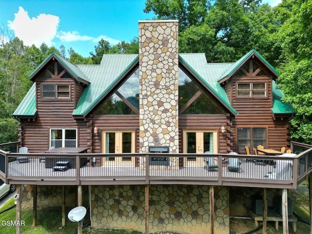 2336 Breezy Rd, Sevierville, TN 37876 - back of property featuring french doors, log siding, and a deck