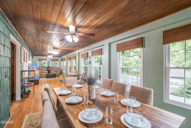 204 Hill St, Gatlinburg, TN 37738 - dining space with wooden ceiling, wood finished floors, ornamental molding, and a ceiling fan