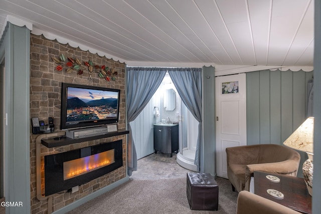 204 Hill St, Gatlinburg, TN 37738 - carpeted living room featuring a fireplace