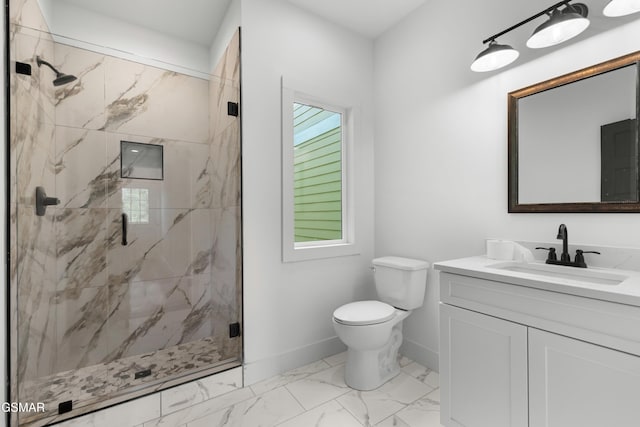 270B W Main St, Dandridge, TN 37725 - full bath with vanity, toilet, baseboards, marble finish flooring, and a marble finish shower