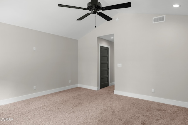 270B W Main St, Dandridge, TN 37725 - spare room with carpet flooring, ceiling fan, vaulted ceiling, baseboards, and recessed lighting